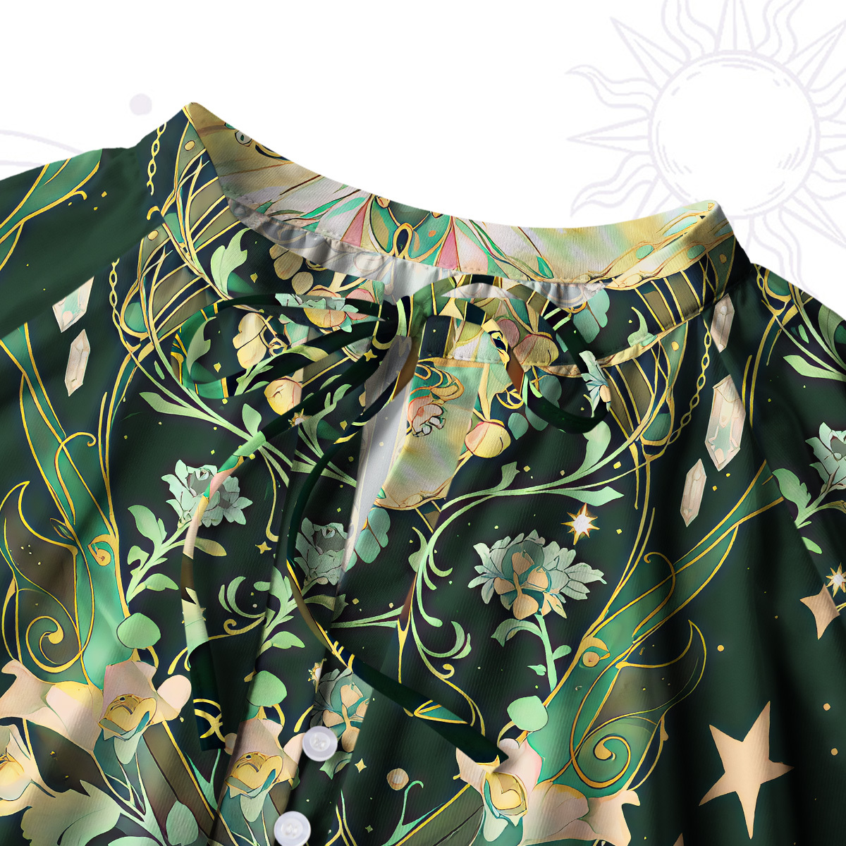 Purplehecate Moon Moth Rave Split Neck Tie Blouse