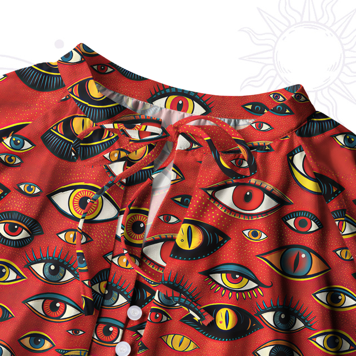Purplehecate Cosmic Watcher Cat Split Neck Tie Blouse