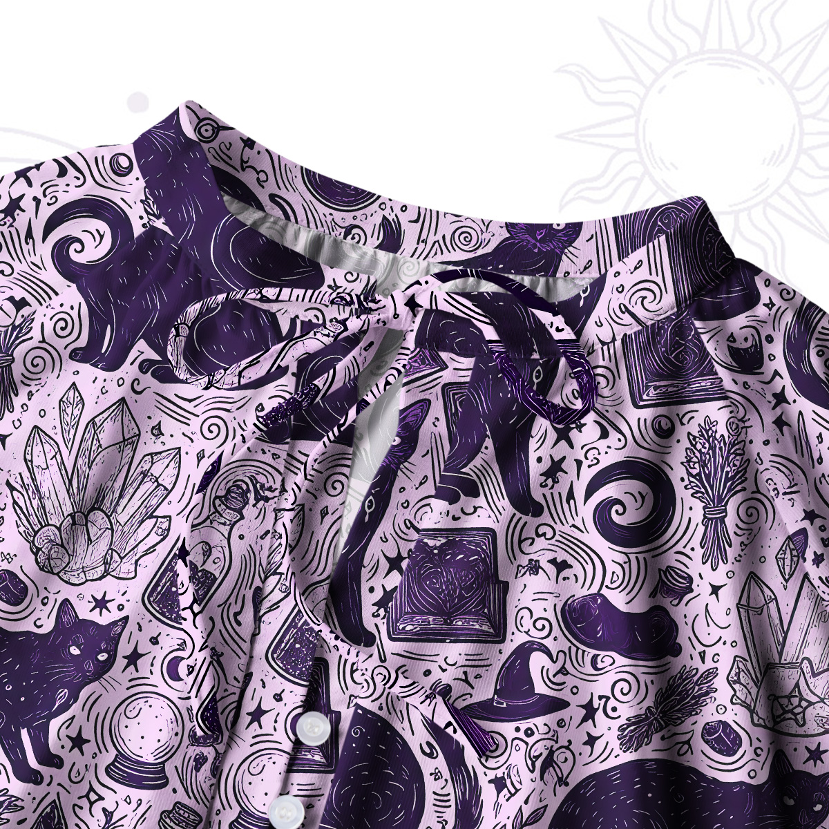 Purplehecate Midnight Black Cat Witch Potion Split Neck Tie Blouse