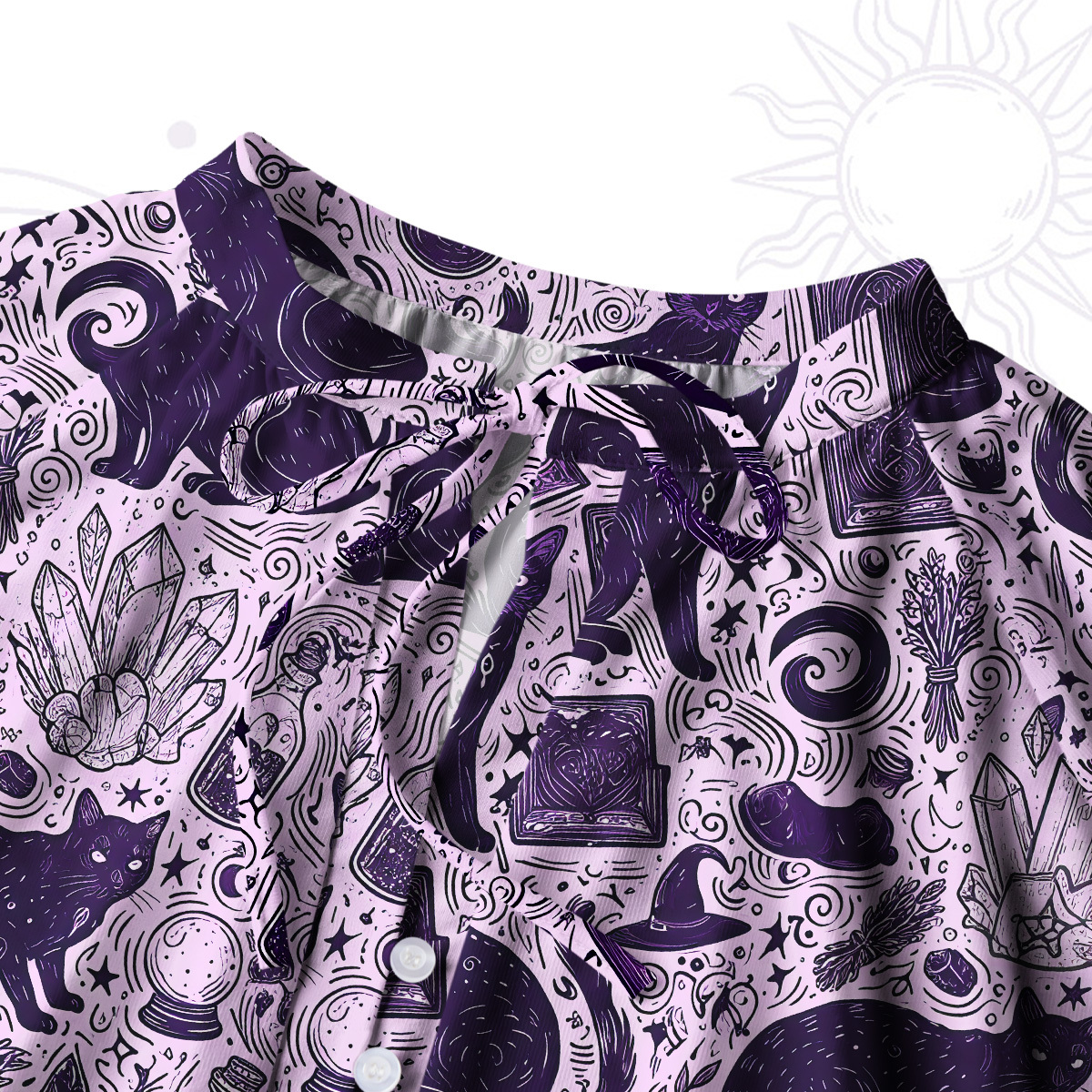 Purplehecate Midnight Black Cat Witch Potion Split Neck Tie Blouse