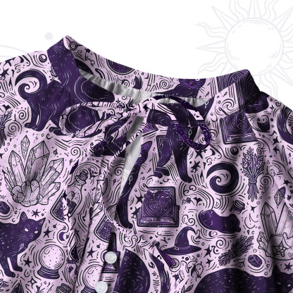 Purplehecate Midnight Black Cat Witch Potion Split Neck Tie Blouse