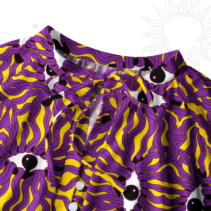 Purplehecate Psychedelic Wave Eyes Split Neck Tie Blouse