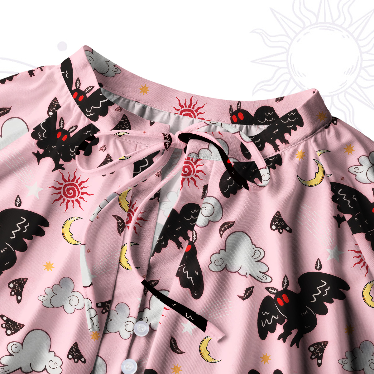 Purplehecate Cryptid Mothman Split Neck Tie Blouse