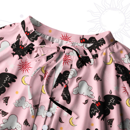 Purplehecate Cryptid Mothman Split Neck Tie Blouse