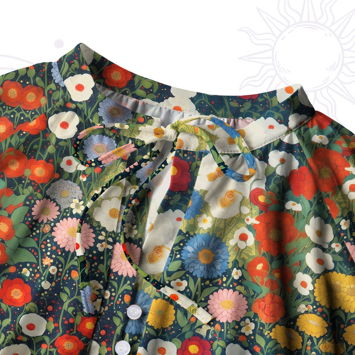 Purplehecate Vintage The Cat in Bloom Split Neck Tie Blouse