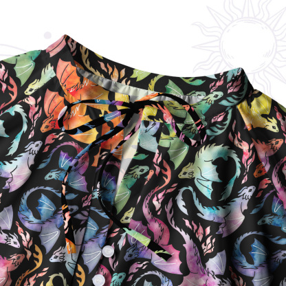 Purplehecate Rainbow Dragon Fire Split Neck Tie Blouse