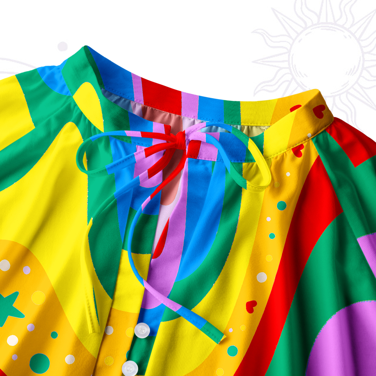 Purplehecate Dreamy Rainbow Waves Split Neck Tie Blouse