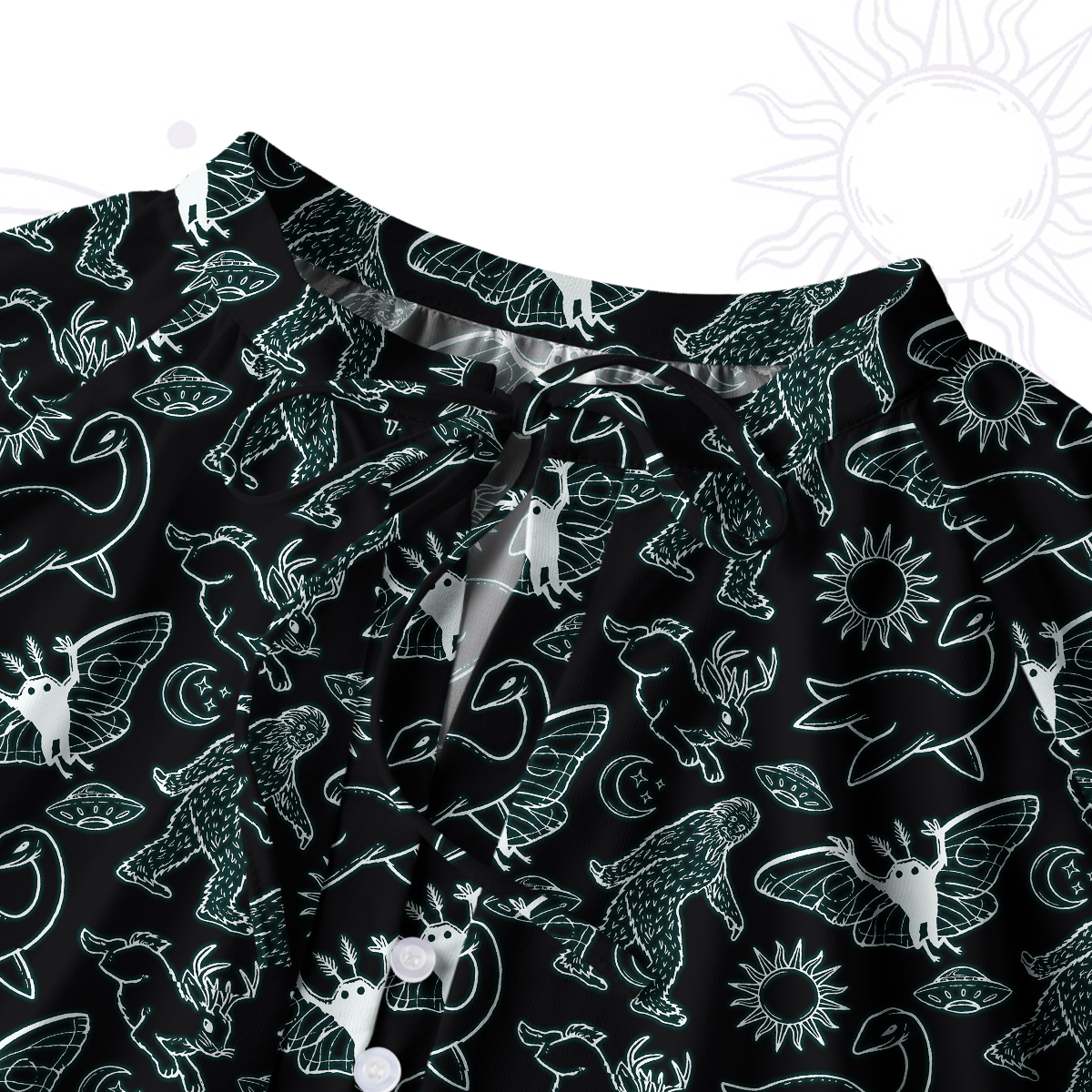 Purplehecate Cryptid Split Neck Tie Blouse