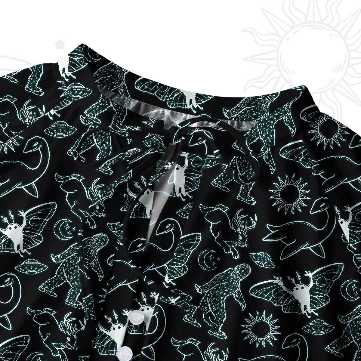 Purplehecate Cryptid Split Neck Tie Blouse