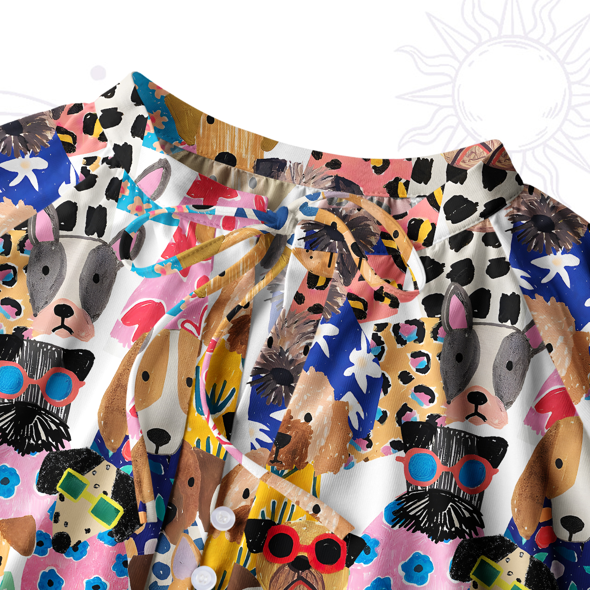 Purplehecate Puppy Parade Split Neck Tie Blouse