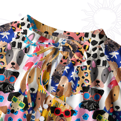 Purplehecate Puppy Parade Split Neck Tie Blouse