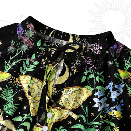Purplehecate Mystic Lunar Moth Herbal Forest Split Neck Tie Blouse
