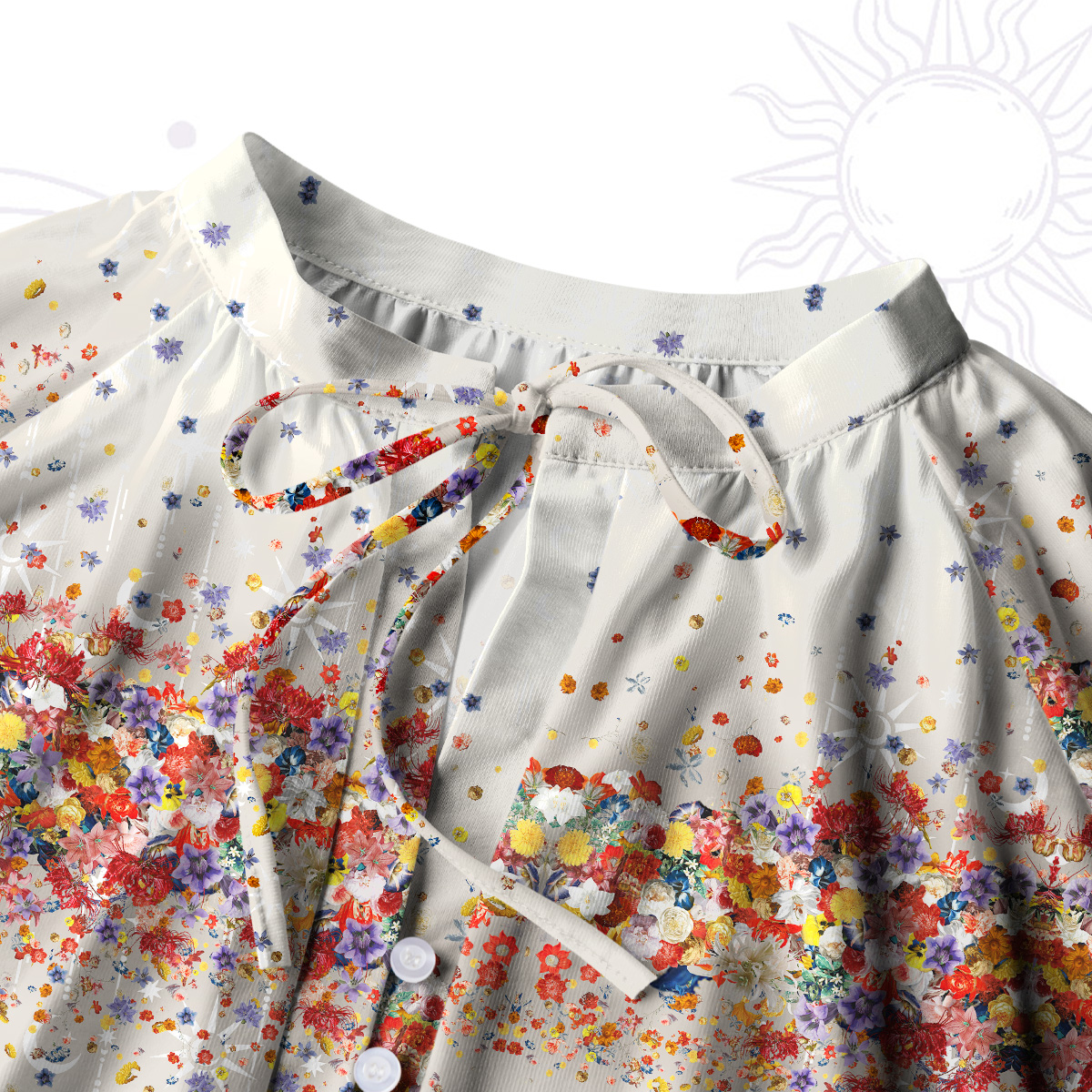 Purplehecate Spring Garden Split Neck Tie Blouse