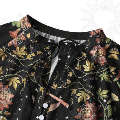 Purplehecate Moon Phase Floral Split Neck Tie Blouse