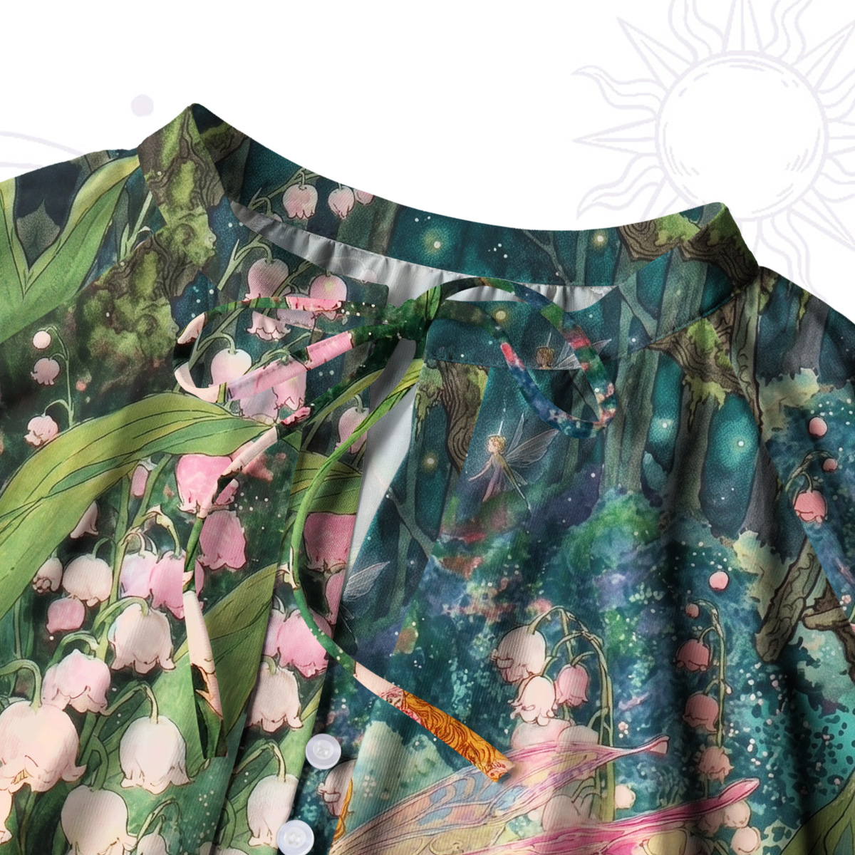 Purplehecate Mystic Secret Lily Fairy Forest Split Neck Tie Blouse