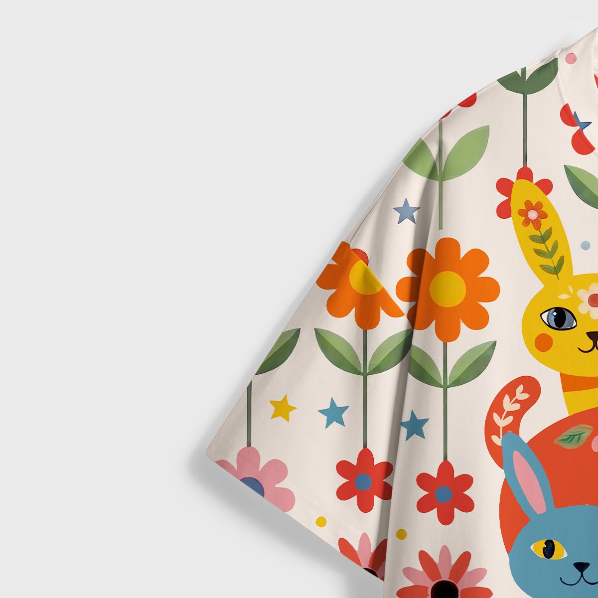 Purplehecate Folk Art Rainbow Floral Bunny All Over Print T-Shirt