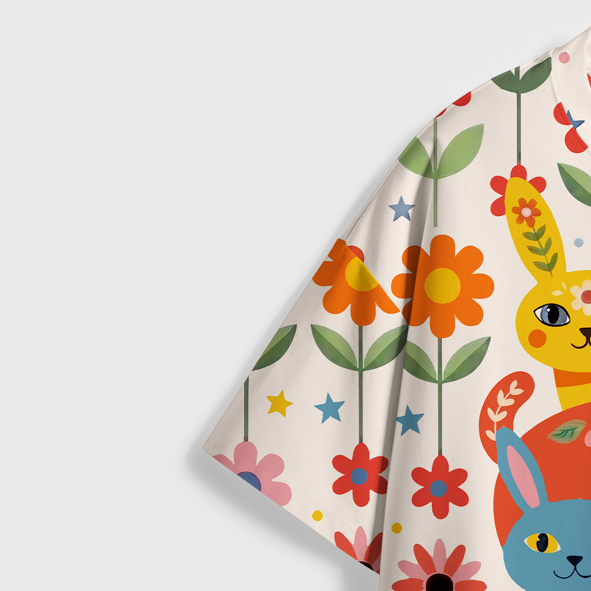 Purplehecate Folk Art Rainbow Floral Bunny All Over Print T-Shirt