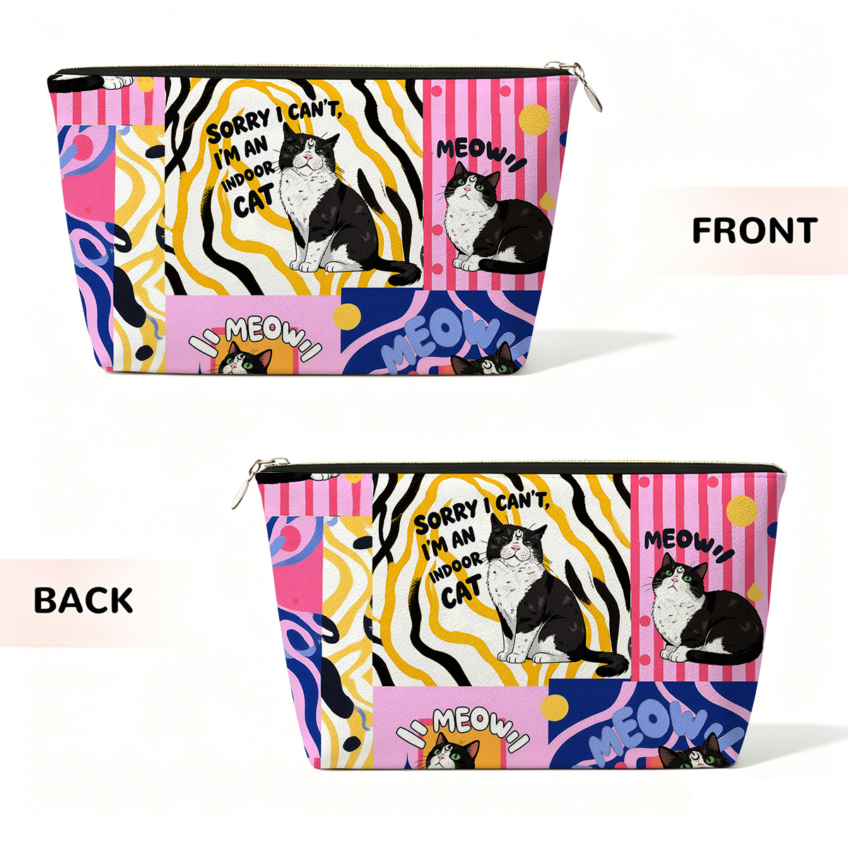 Purplehecate Sorry I Can't Go I'm an Indoor Cat Zip Makeup Bag