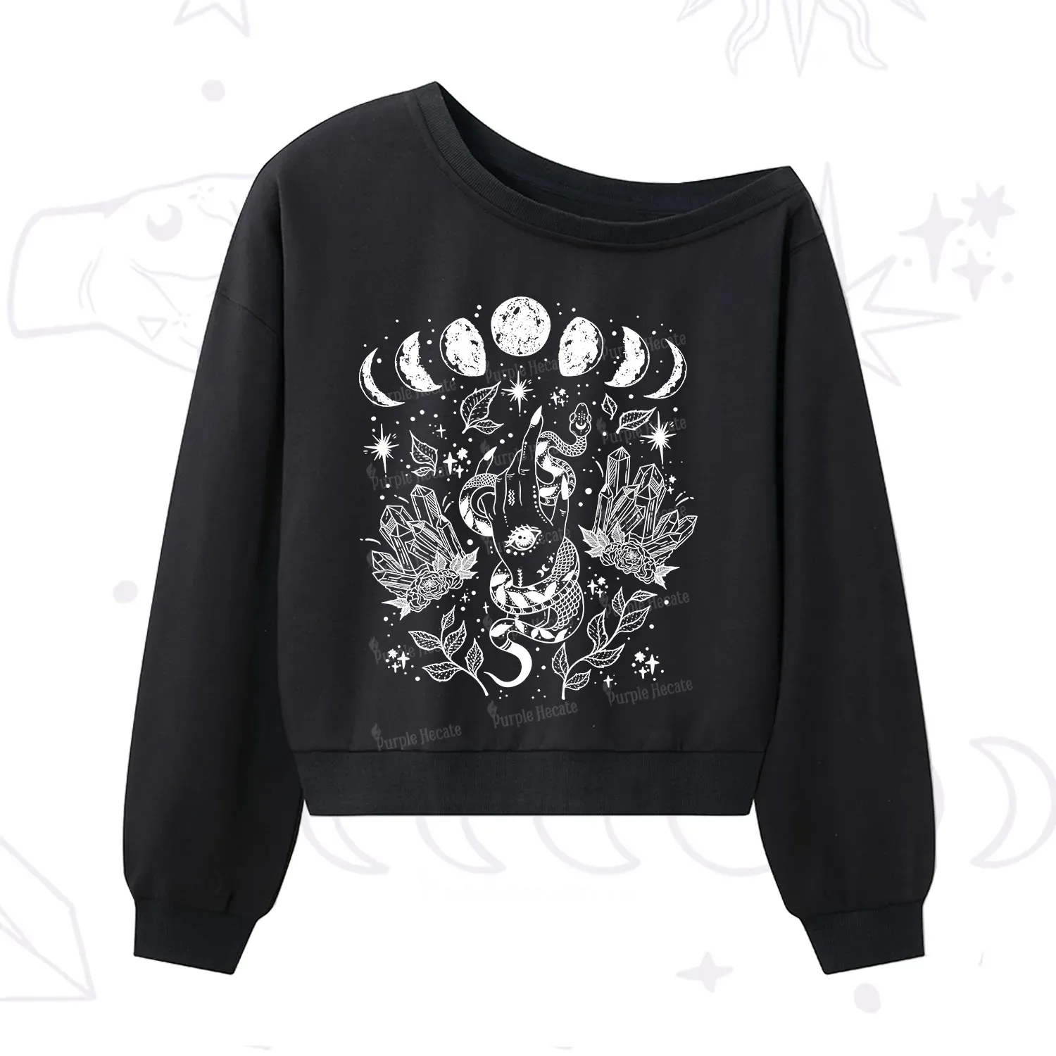 Purplehecate Reach For The Moon One Shoulder Sweatshirt