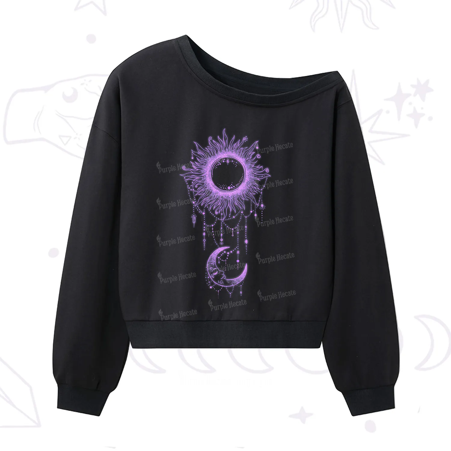 Purplehecate Radiance Of Sun And Moon One Shoulder Sweatshirt