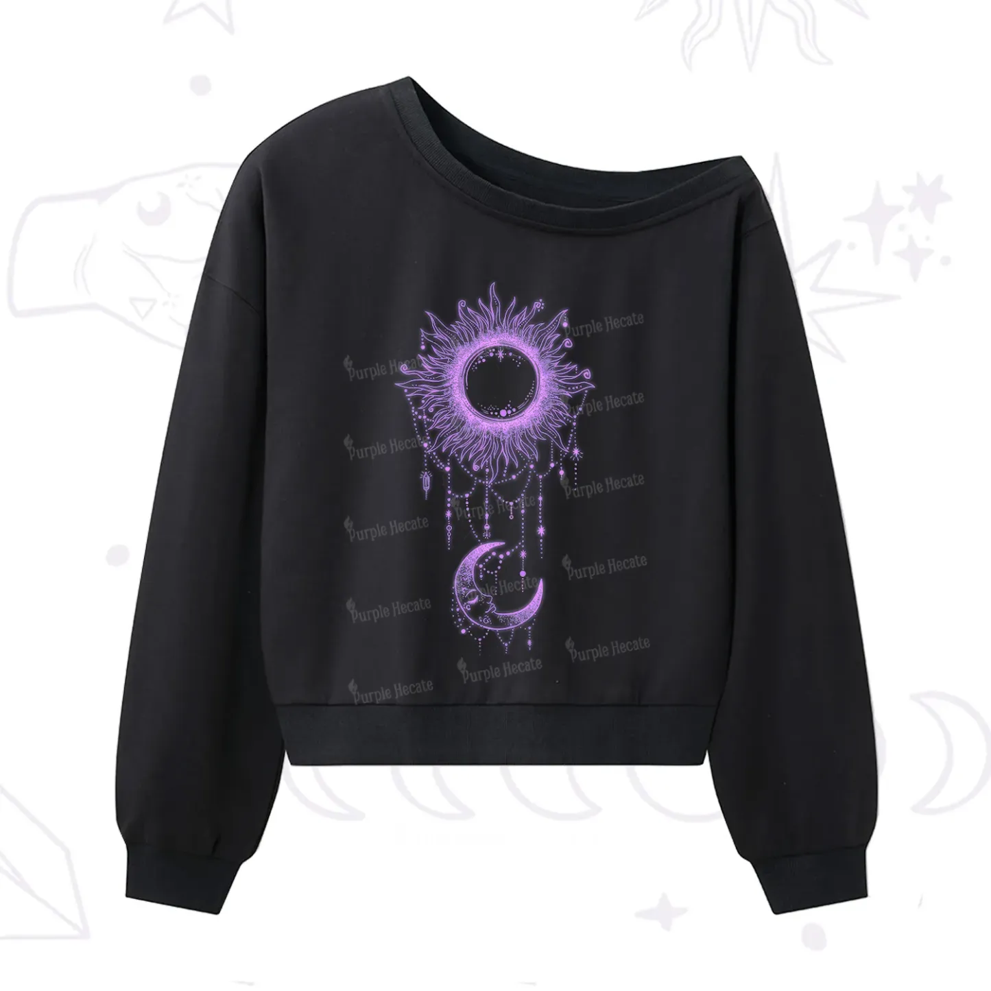 Purplehecate Radiance Of Sun And Moon One Shoulder Sweatshirt