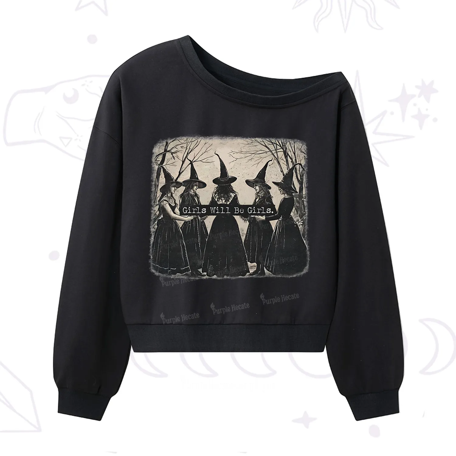 Purplehecate Girls Will Be Girls Witch One Shoulder Sweatshirt
