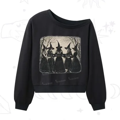 Purplehecate Girls Will Be Girls Witch One Shoulder Sweatshirt