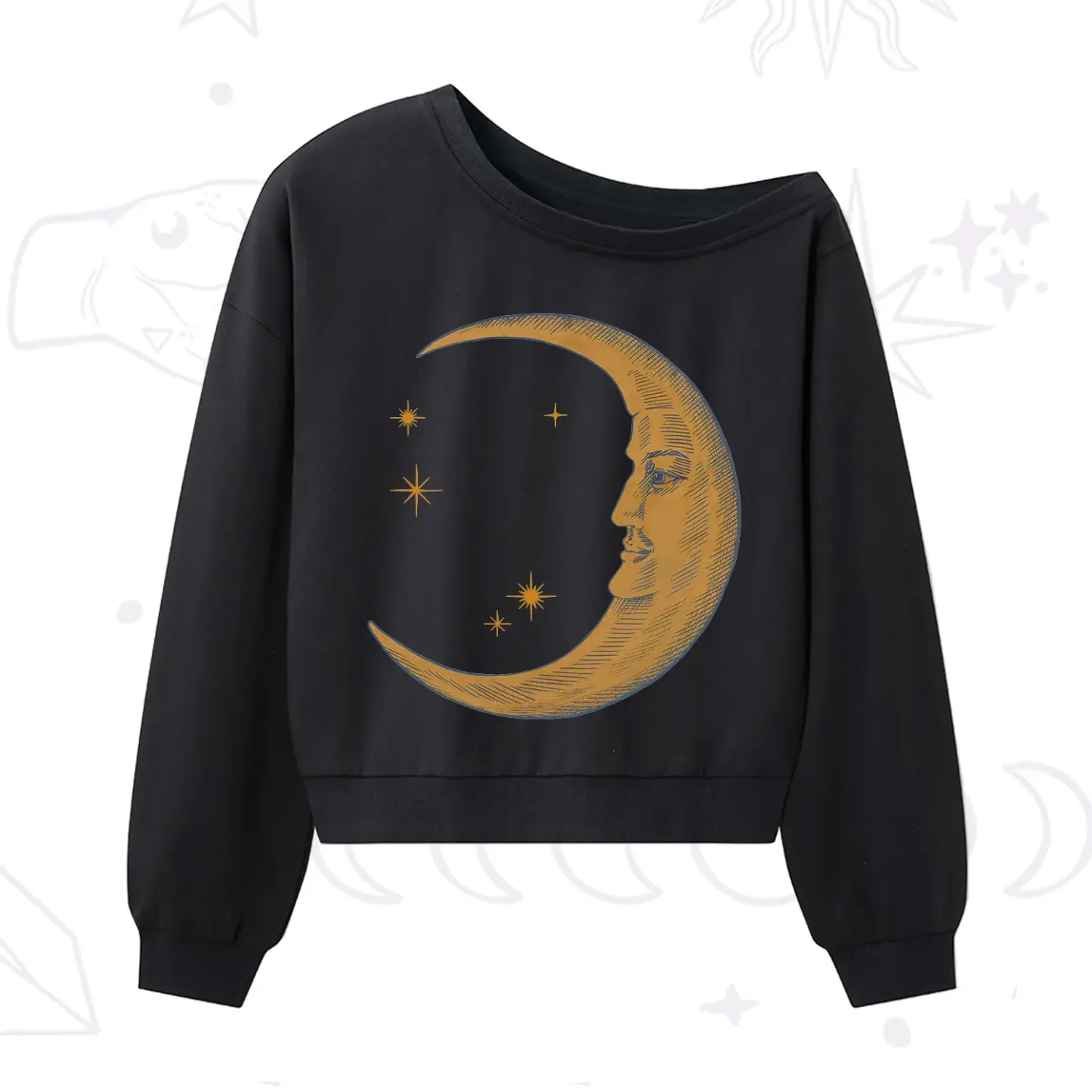 Purplehecate Celestial Moon One Shoulder Sweatshirt
