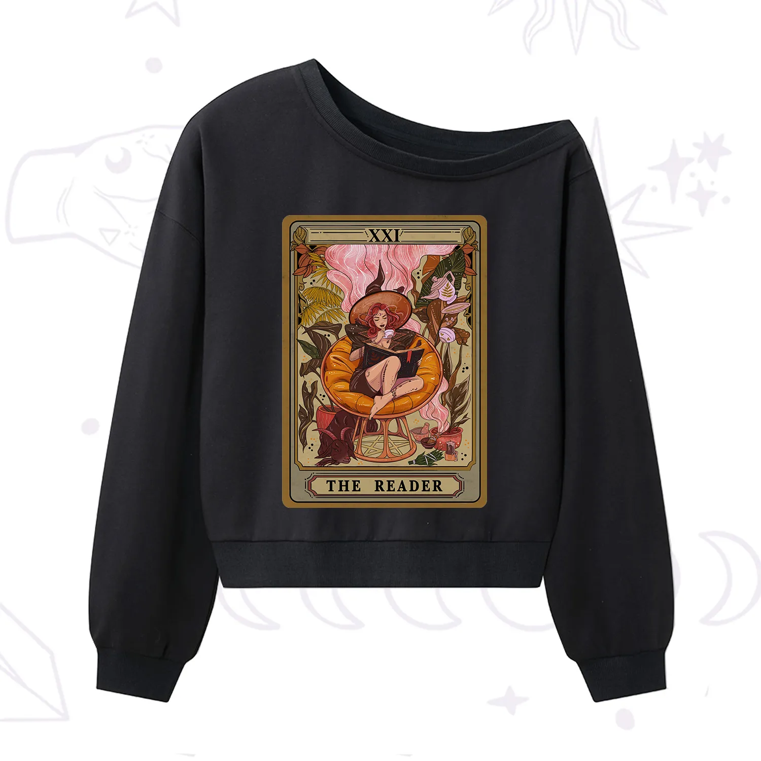 Purplehecate The Reader Tarot Card One Shoulder Sweatshirt