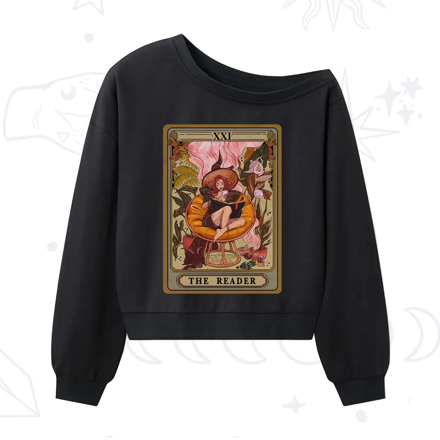 Purplehecate The Reader Tarot Card One Shoulder Sweatshirt