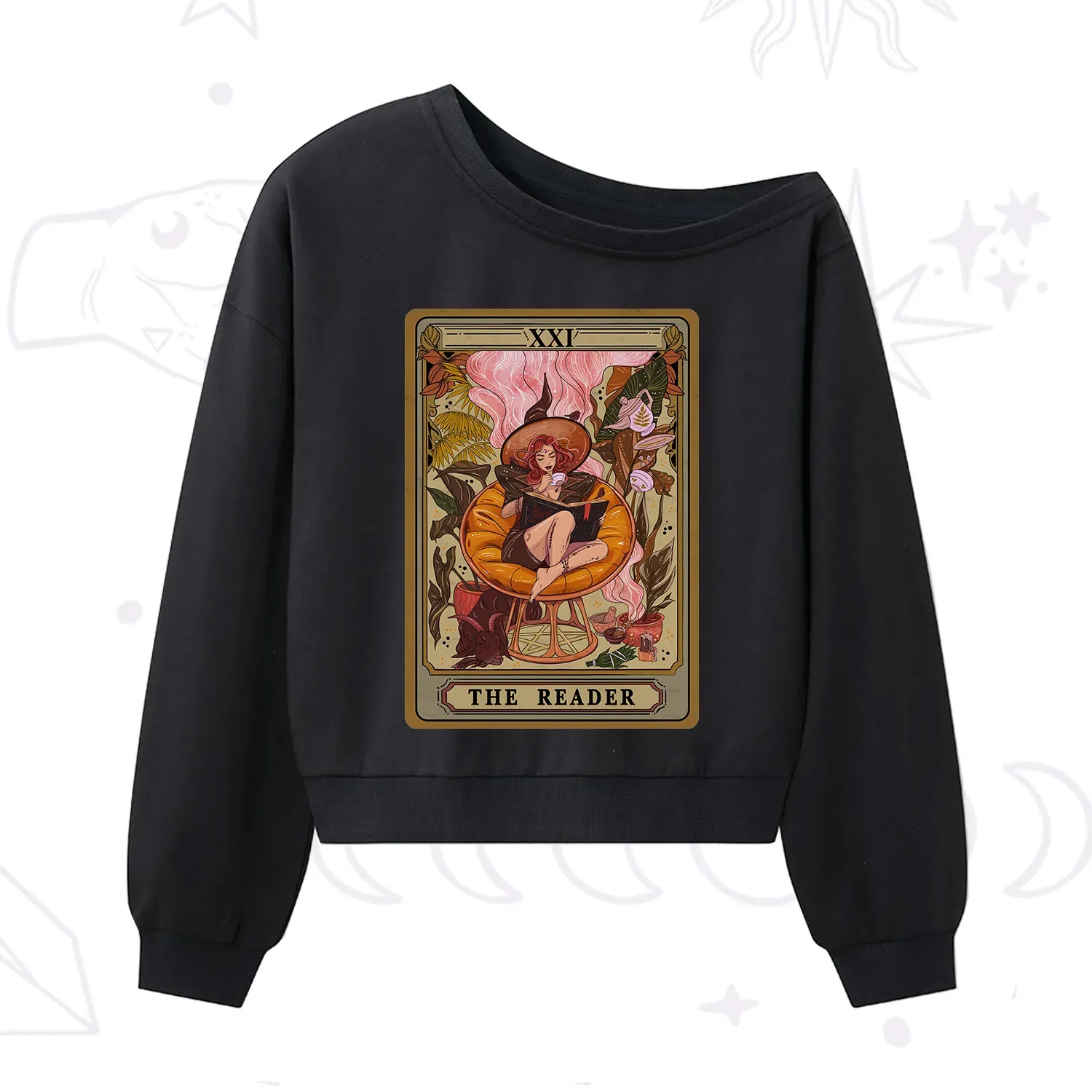 Purplehecate The Reader Tarot Card One Shoulder Sweatshirt