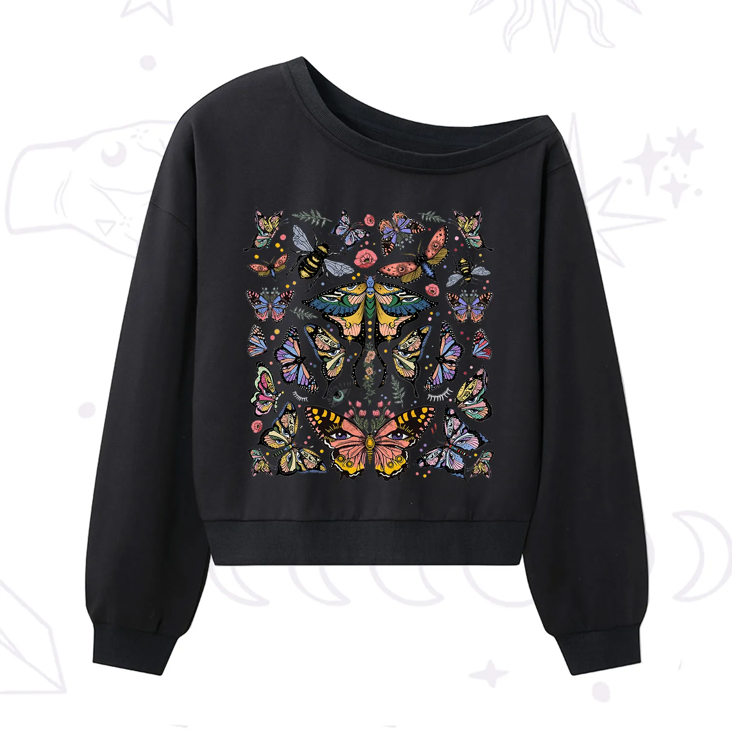 Purplehecate Mystical Butterfly & Moth One Shoulder Sweatshirt