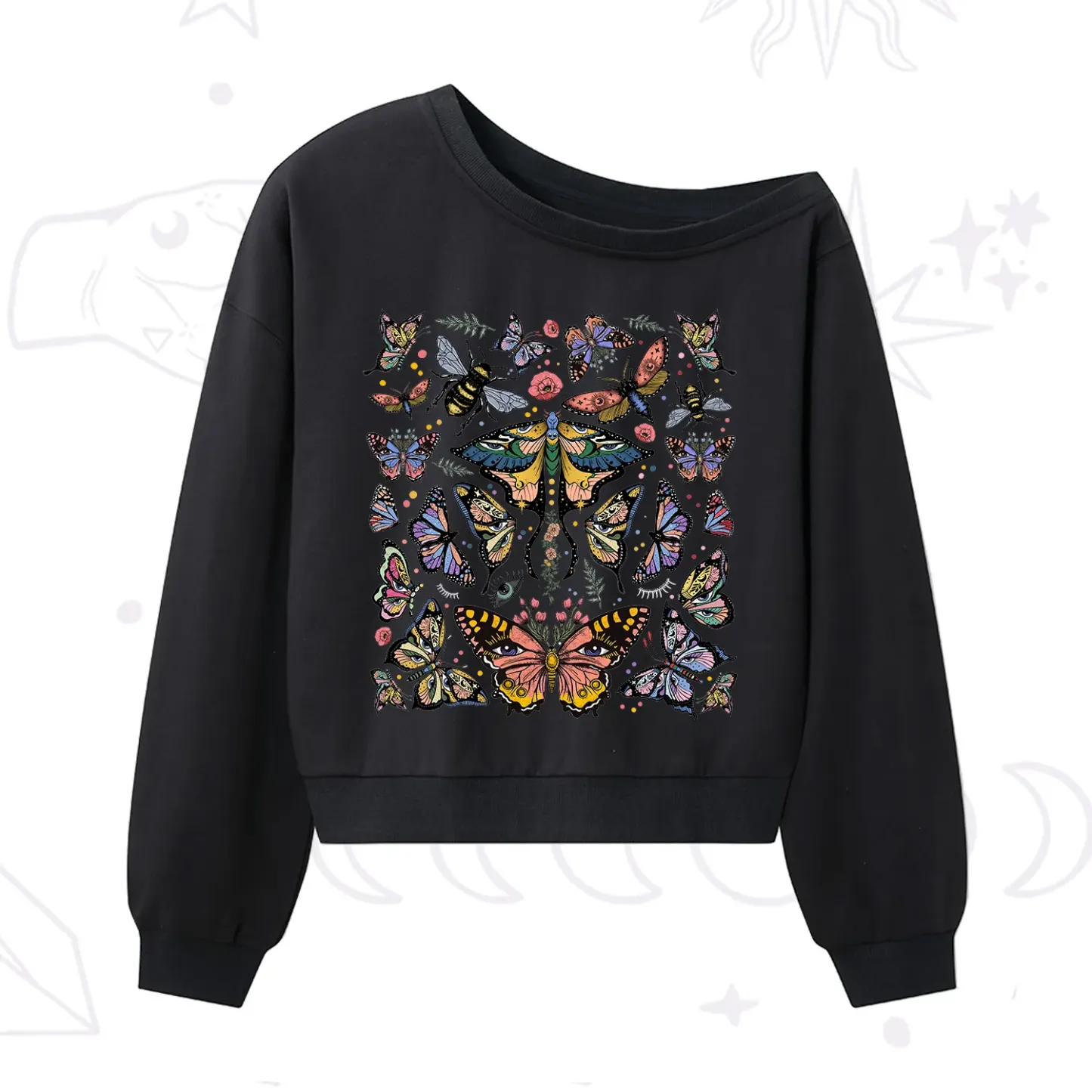Purplehecate Mystical Butterfly & Moth One Shoulder Sweatshirt