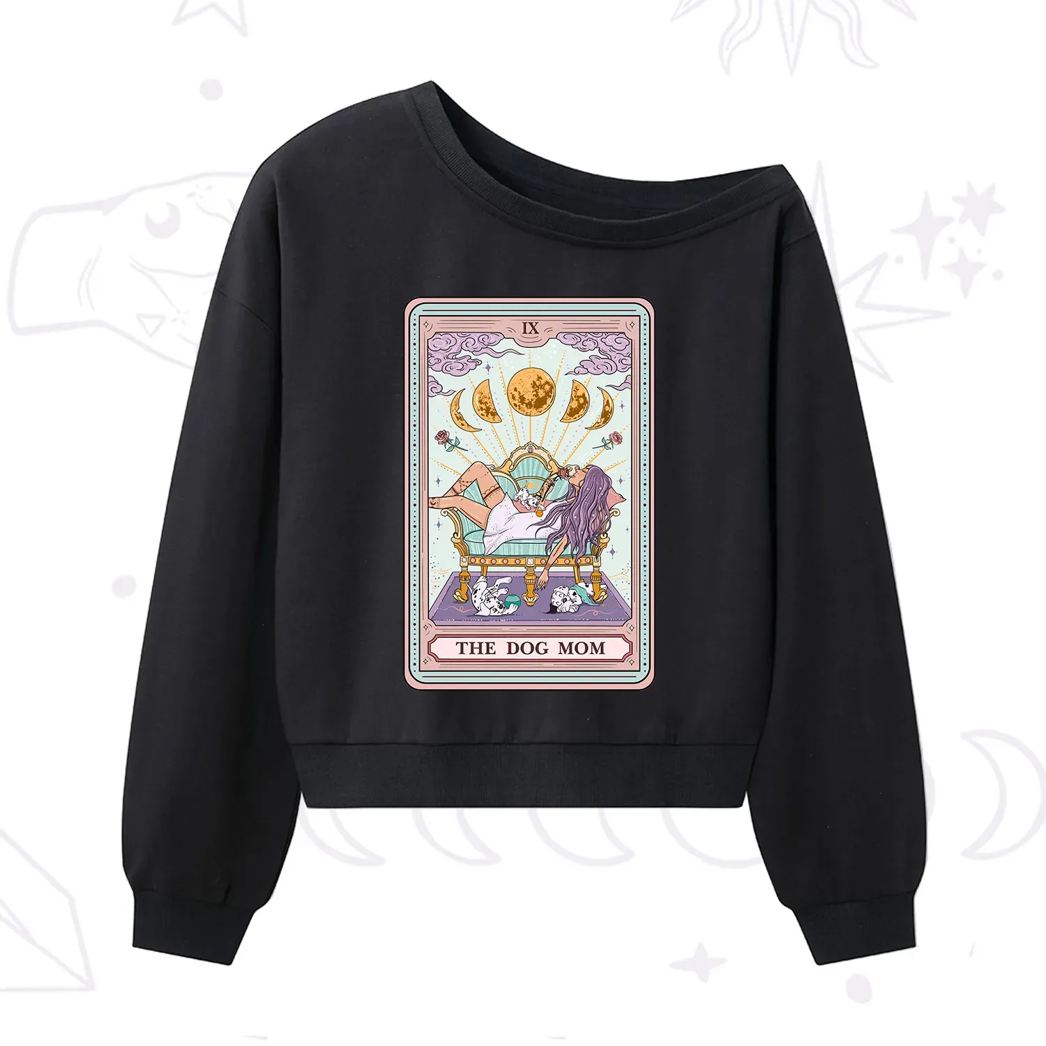 Purplehecate The Dog Mom Tarot One Shoulder Sweatshirt