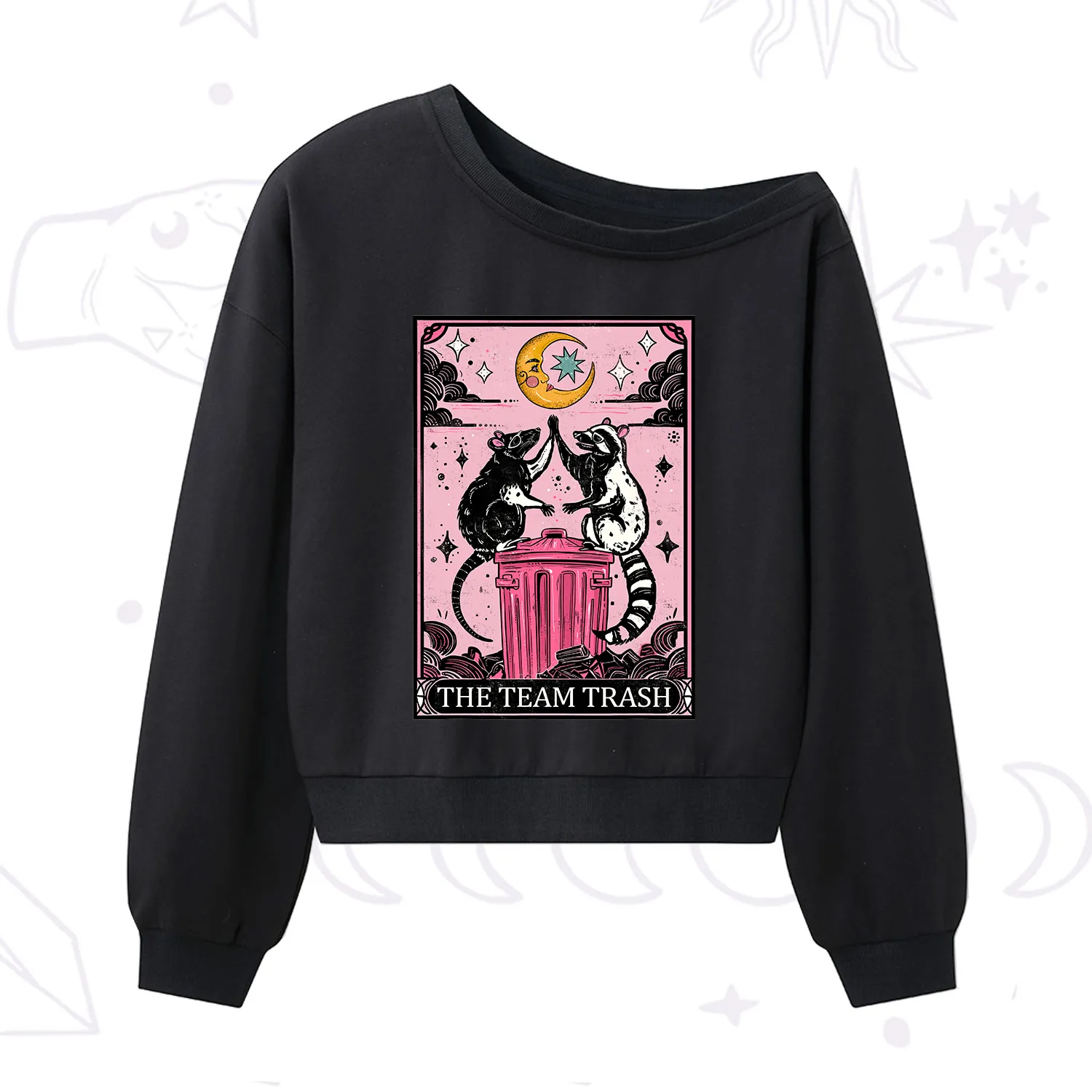 Purplehecate The Team Trash Opossum Tarot One Shoulder Sweatshirt
