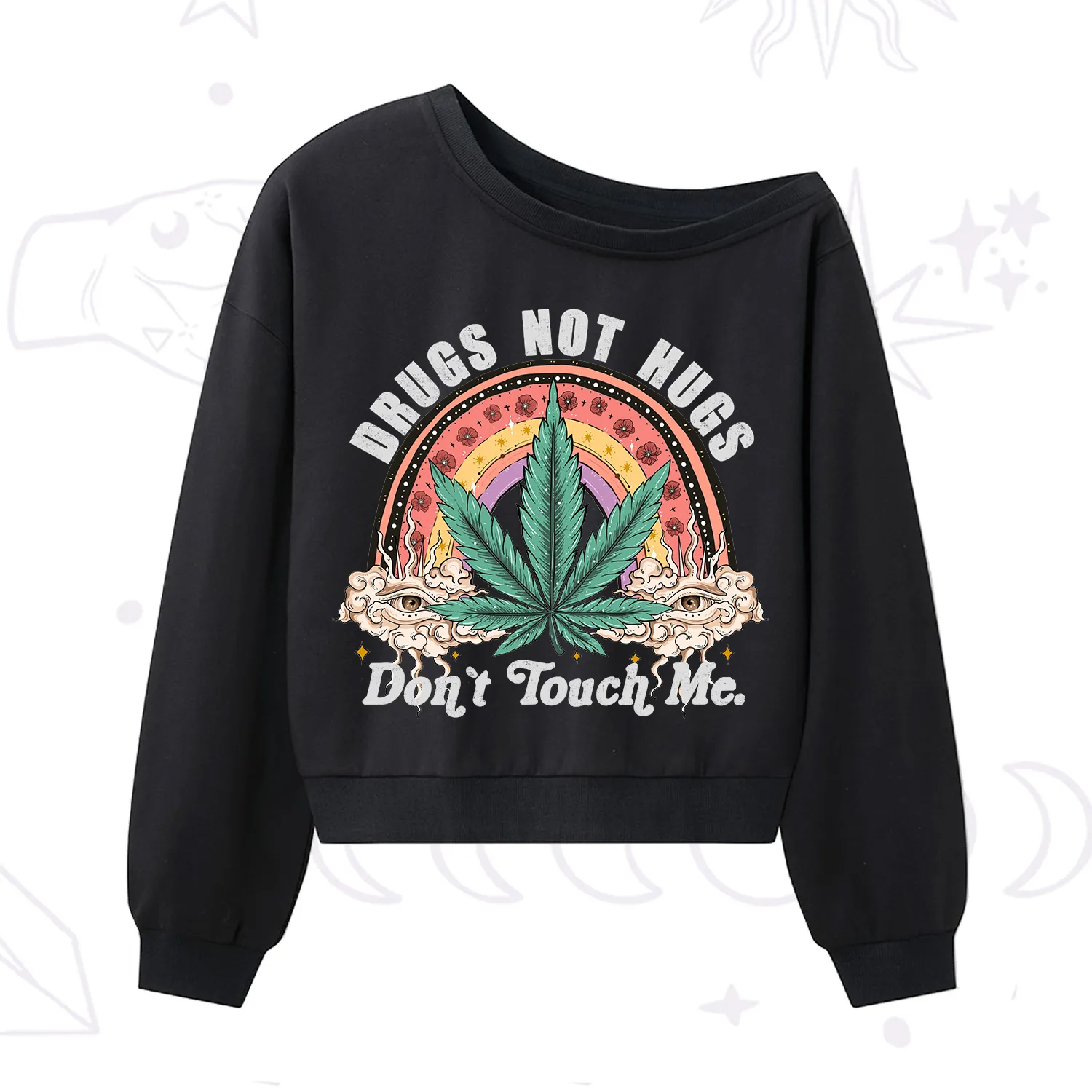 Purplehecate Drugs Not Hugs One Shoulder Sweatshirt