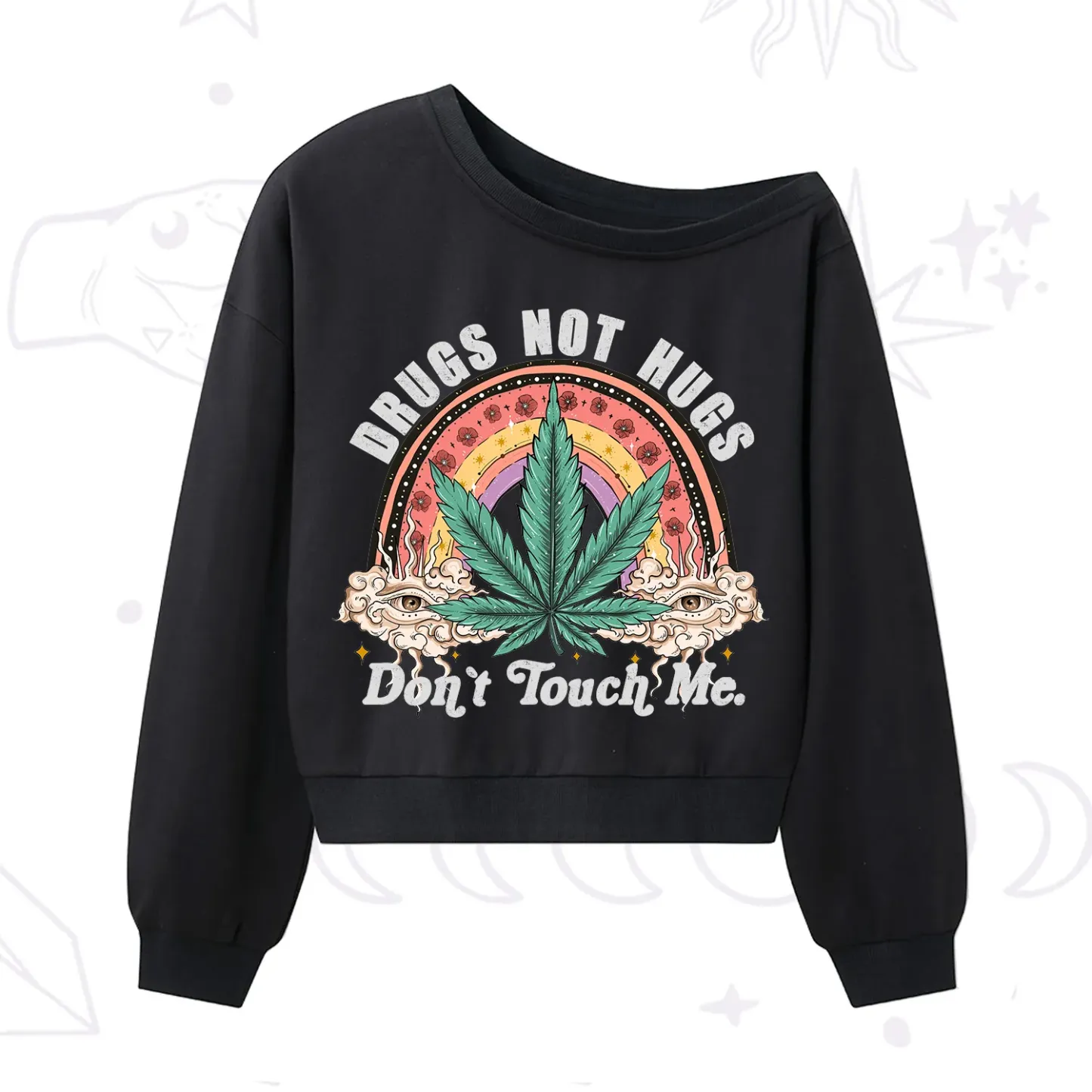 Purplehecate Drugs Not Hugs One Shoulder Sweatshirt
