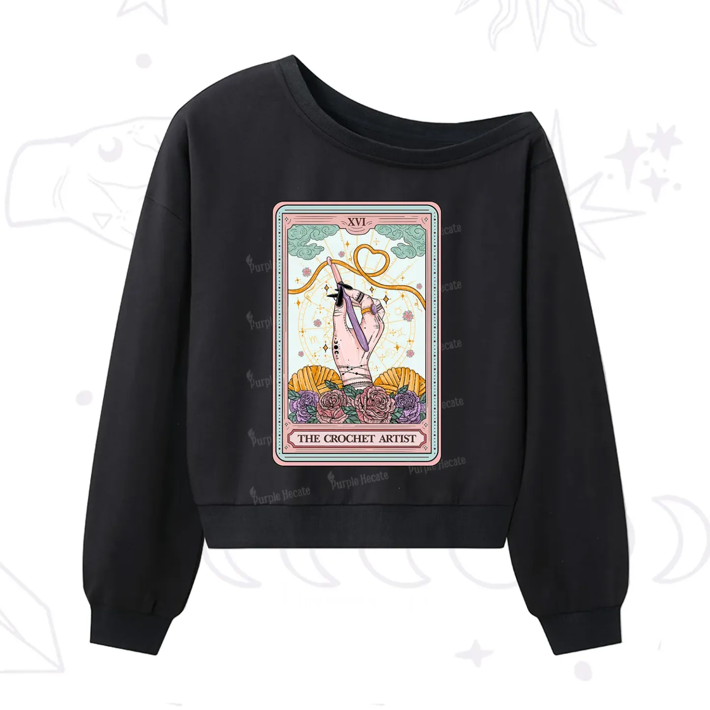 Purplehecate The Crochet Artist Tarot Card One Shoulder Sweatshirt