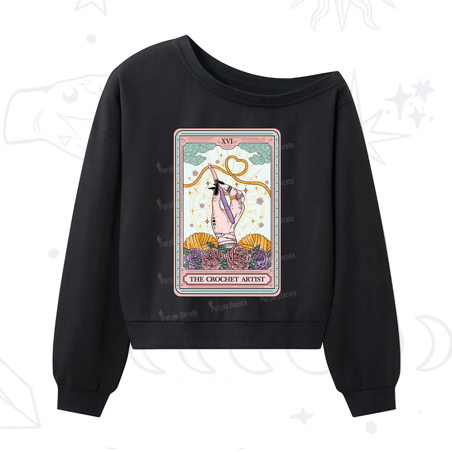 Purplehecate The Crochet Artist Tarot Card One Shoulder Sweatshirt