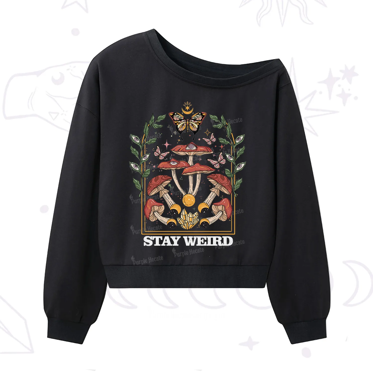 Purplehecate Stay Weird One Shoulder Sweatshirt