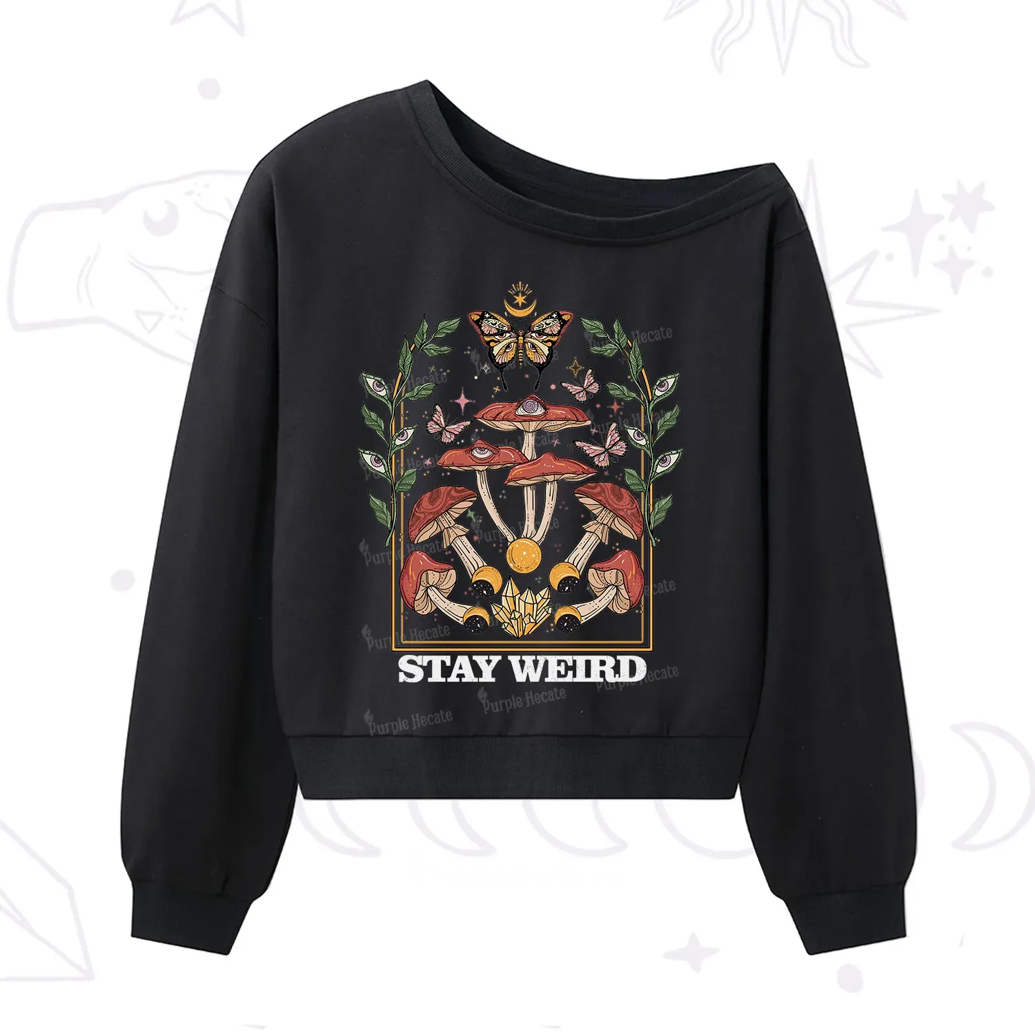 Purplehecate Stay Weird One Shoulder Sweatshirt