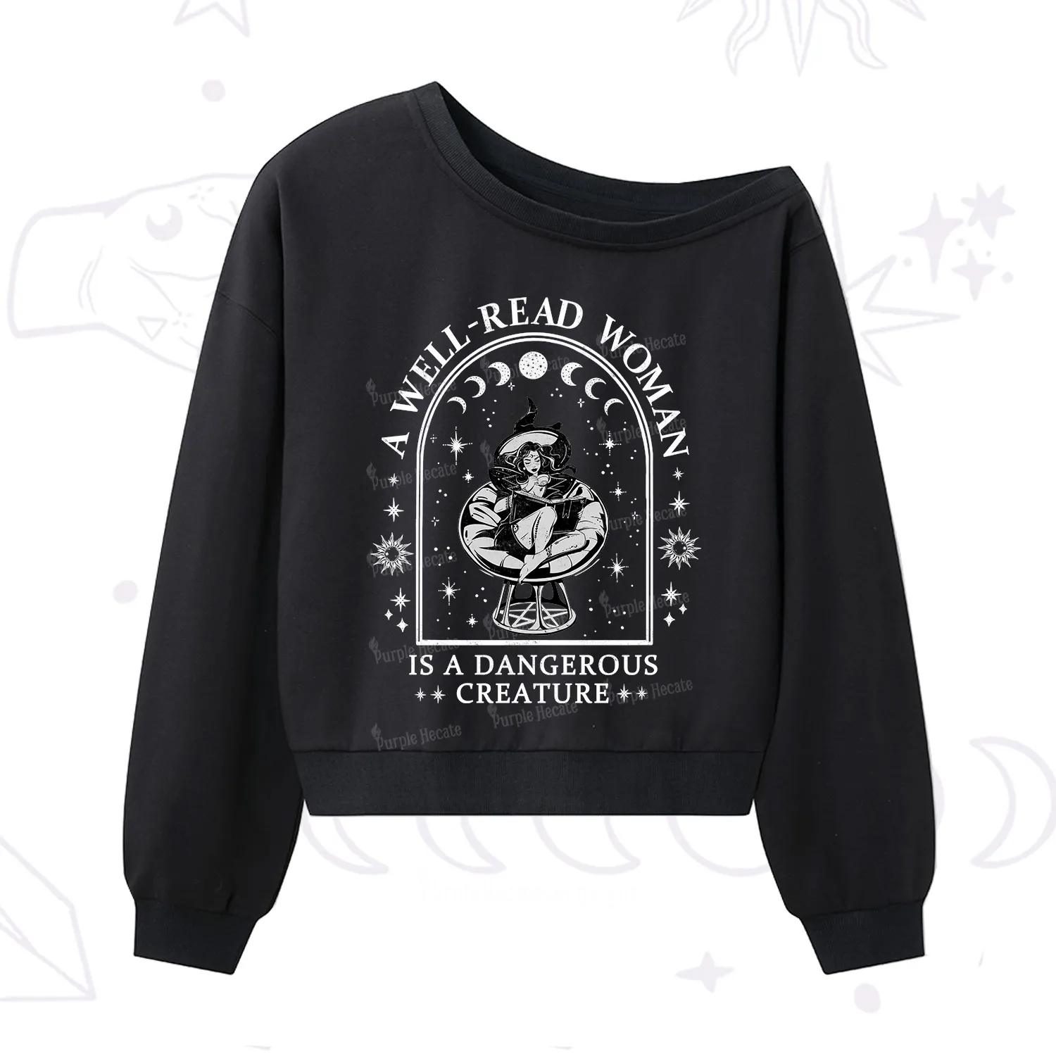 Purplehecate A Well Read Woman Bookish One Shoulder Sweatshirt