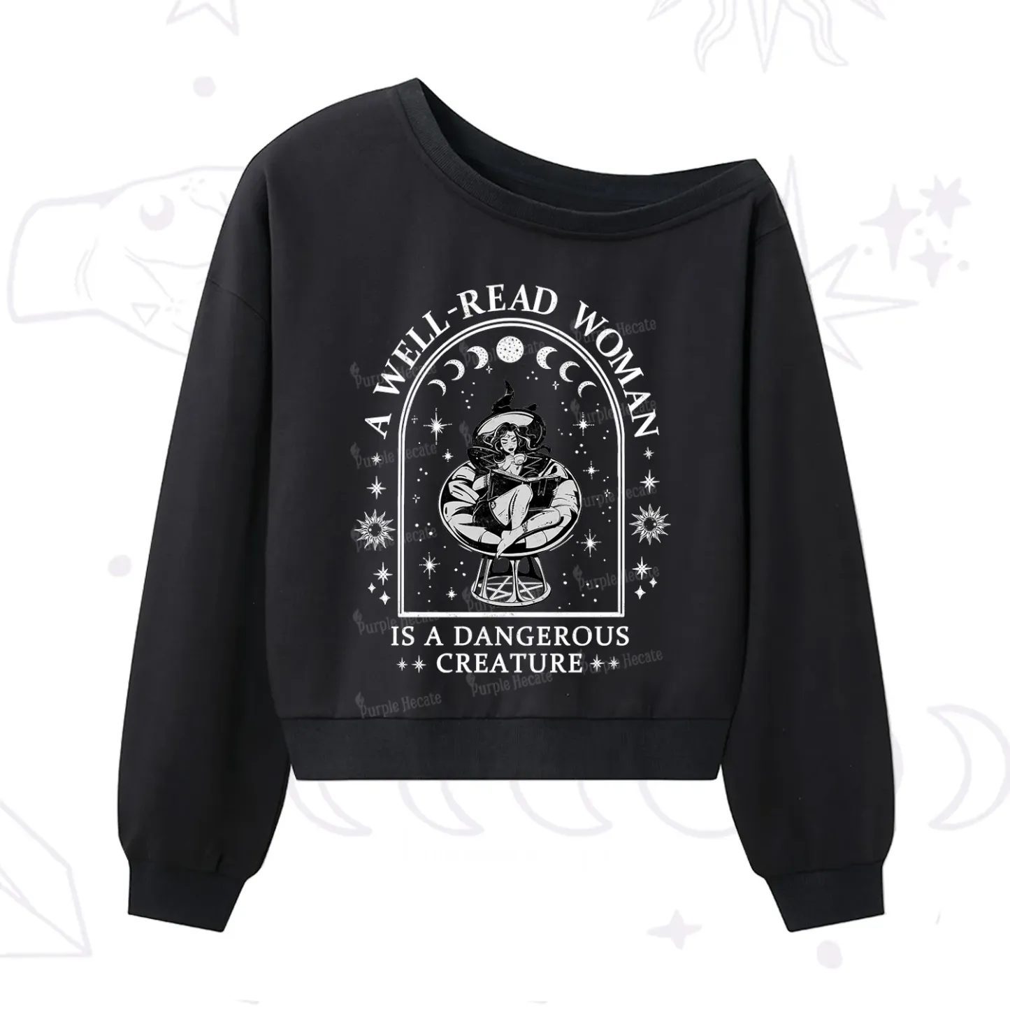 Purplehecate A Well Read Woman Bookish One Shoulder Sweatshirt