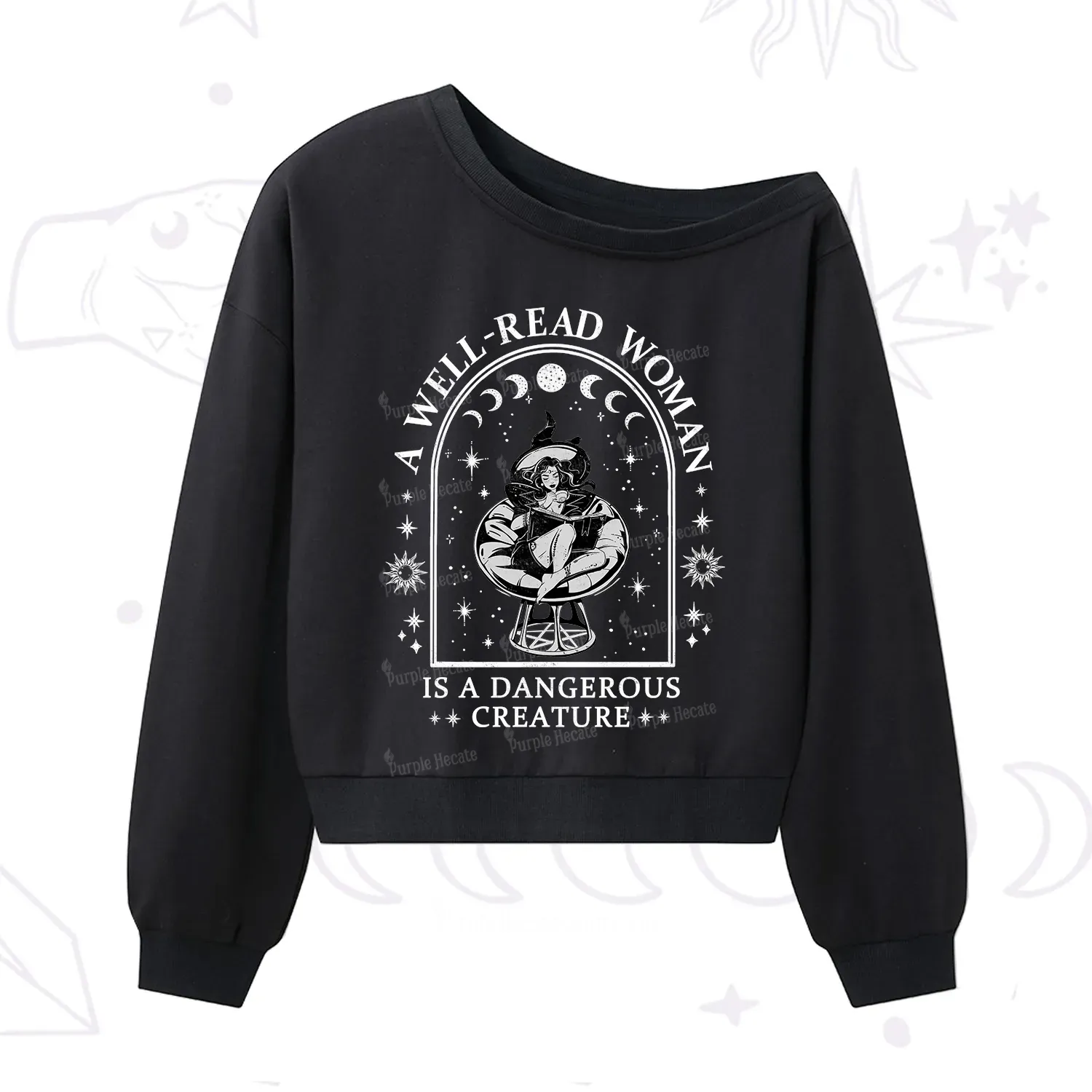 Purplehecate A Well Read Woman Bookish One Shoulder Sweatshirt