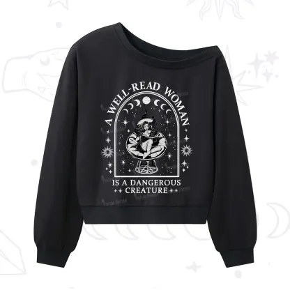 Purplehecate A Well Read Woman Bookish One Shoulder Sweatshirt