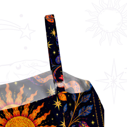Purplehecate Solar Lunar Garden Black Cat Wide Straps Maxi Dress
