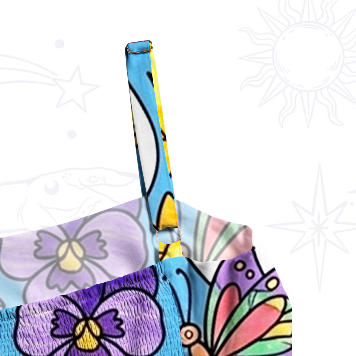 Purplehecate Whimsical Swan Meadow Wide Straps Maxi Dress