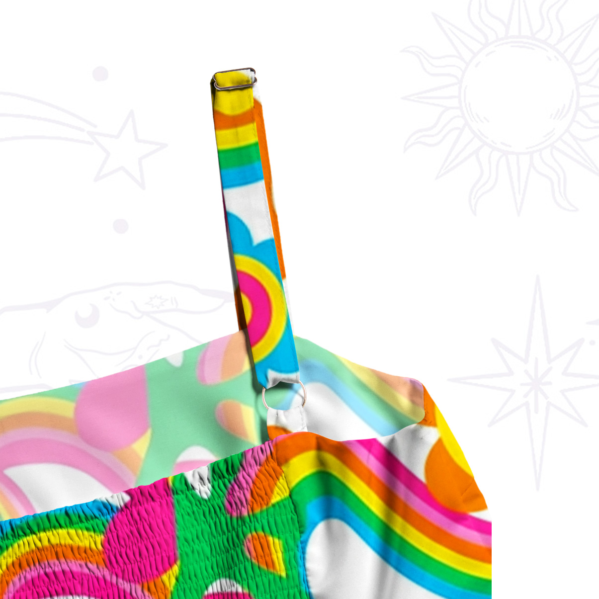 Purplehecate Groovy Rainbow Floral Wide Straps Maxi Dress