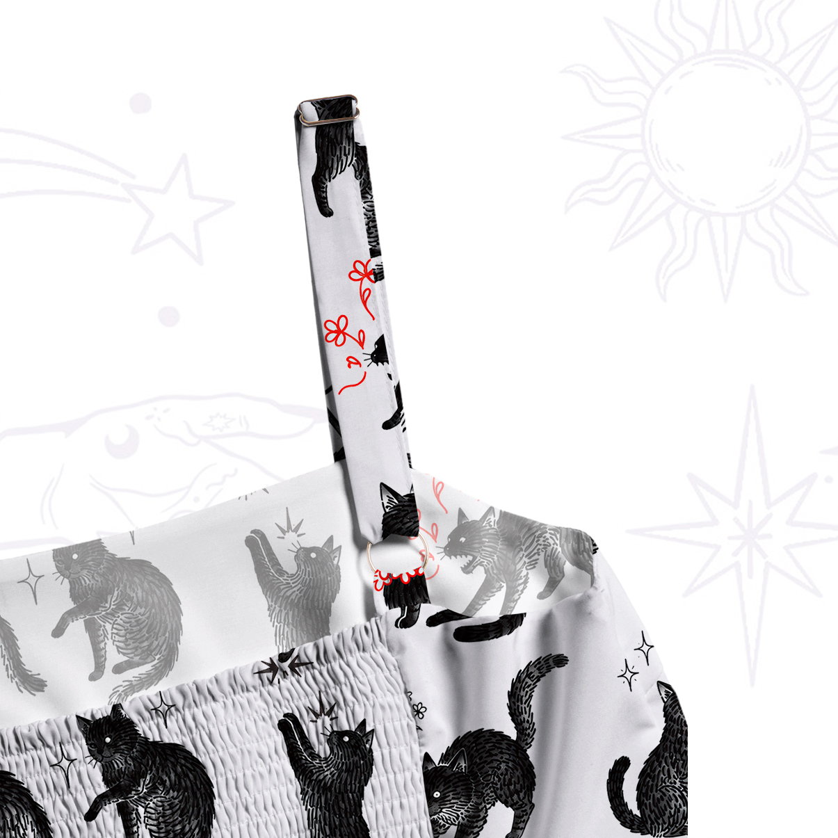 Purplehecate Cats Being Cats Wide Straps Maxi Dress