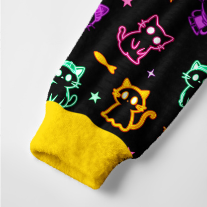 Purplehecate Neon Cat Party Ugly Cardigan Sweaters